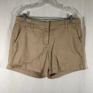 J. Crew Chino Shorts Women's 8 Khaki Tan High Rise 5" Inseam Pockets Zip Hook Ey